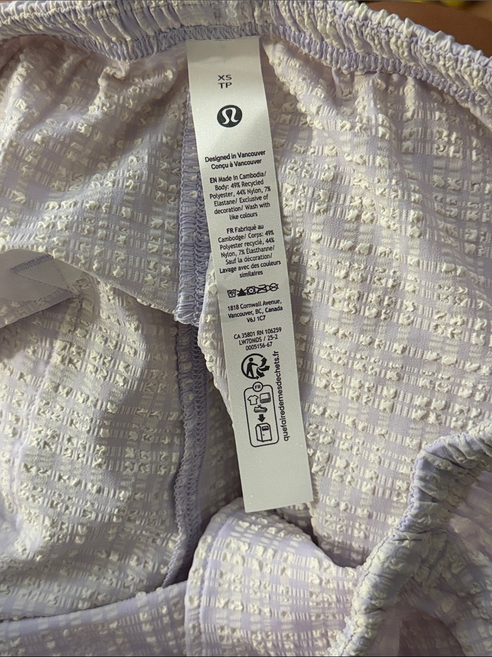 Lululemon Size XS Seersucker Check Pull-On Short 3" Butter Cream Lavender Dainty - Picture 6 of 14